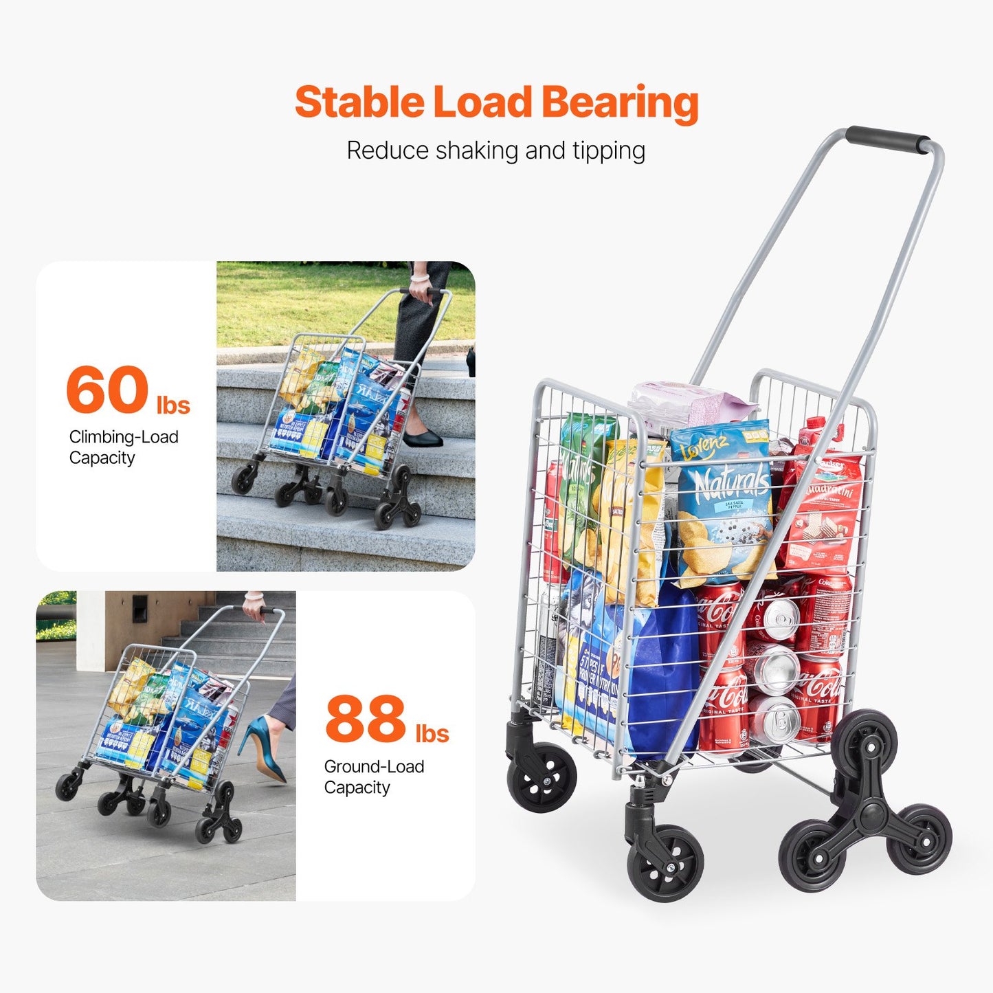 Stair climbing trolley Foldable shopping trolley 45L with stair climbing wheels