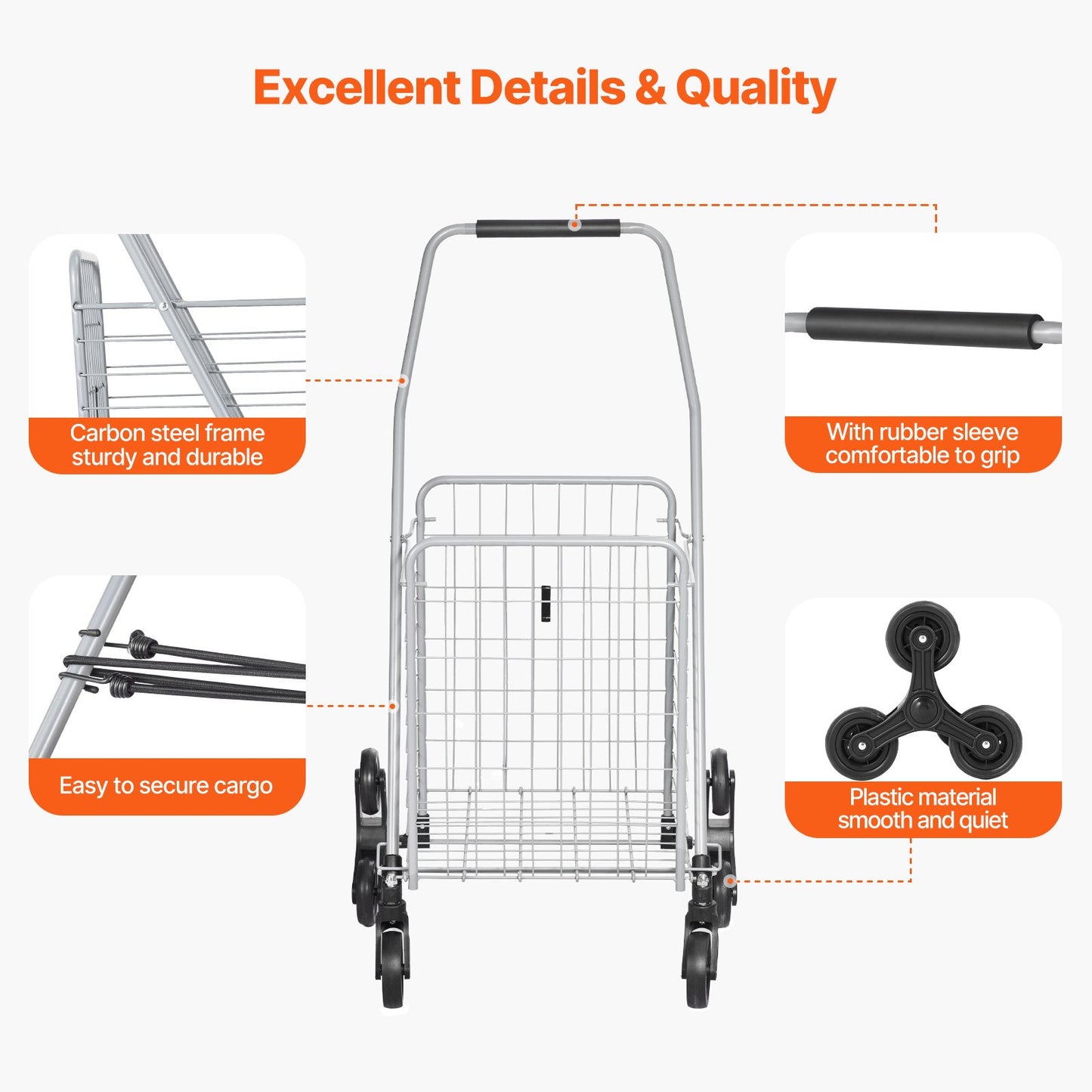 Stair climbing trolley Foldable shopping trolley 45L with stair climbing wheels