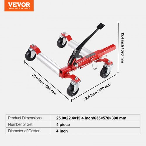 Radwagen, Hochleistungs-Fahrzeugpositionierung, Reifenheber, 1500 lbs, 4er-Pack | EU