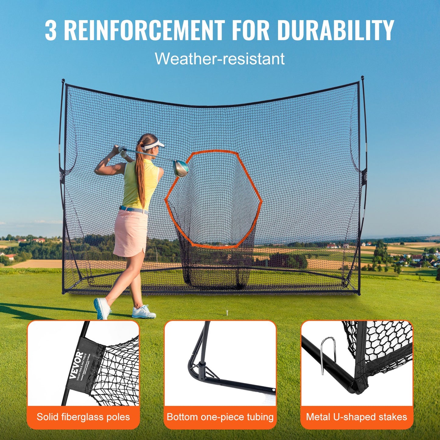 Golf-Trainingsnetz, riesiges 3,2 x 2,1 m großes Golfnetz, persönliche Driving Range für den Innen- und Außenbereich, tragbares Golf-Hilfsnetz für zu Hause mit Zielscheibe/Fiberglasrahmen/Tragetasche, Geschenk für Männer, Golfliebhaber
