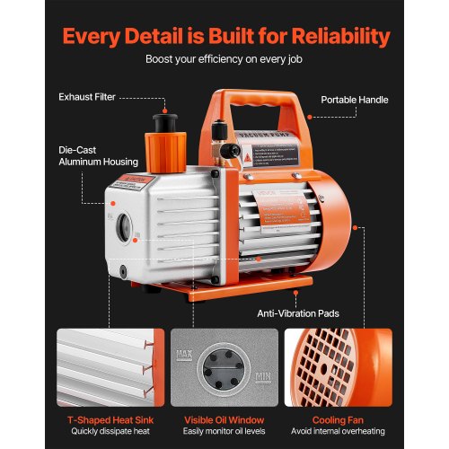 Vakuumpump 100 L/min HVAC Enstegs roterande lamellvakuumpump med olja