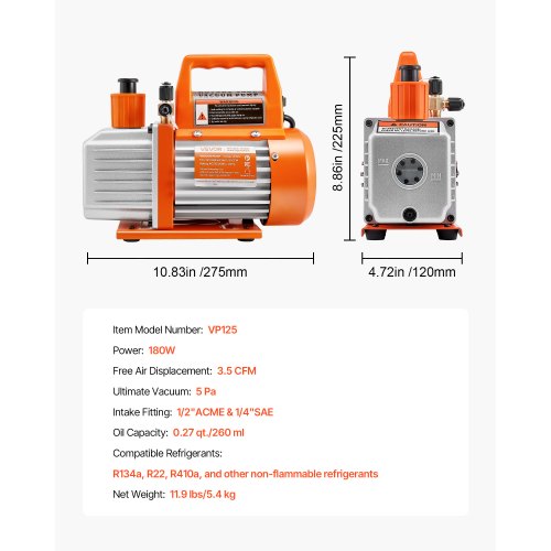 Vakuumpump 100 L/min HVAC Enstegs roterande lamellvakuumpump med olja