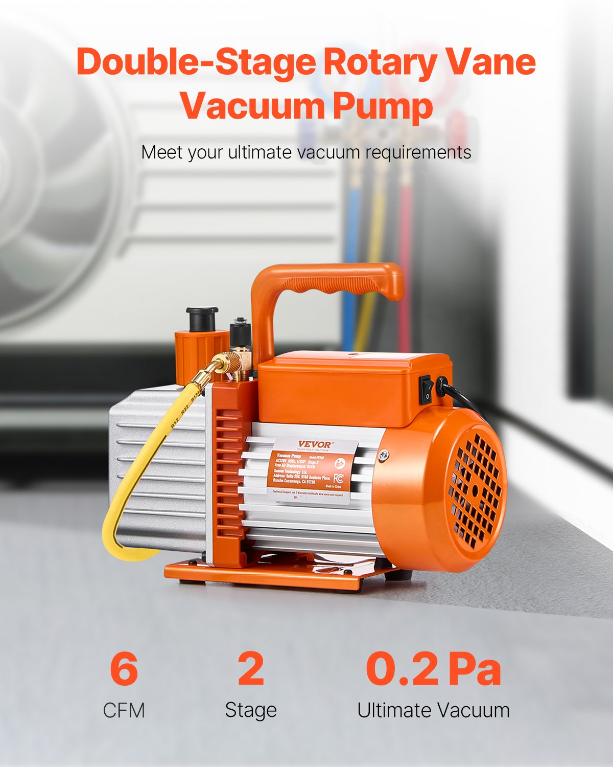 Vakuumpumpe 6 CFM HVAC 2-stufige Drehschieber-Vakuumpumpe, Öl enthalten