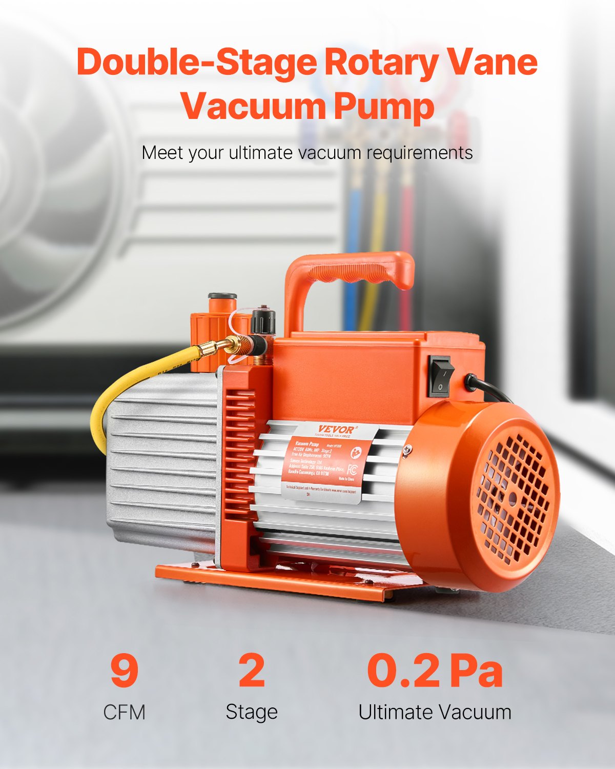 Vakuumpumpe 9 CFM HVAC 2-stufige Drehschieber-Vakuumpumpe, Öl enthalten