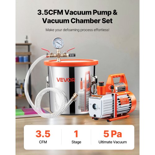 110L/min Enstegsvakuumpump 11,36L avgasningskammare i rostfritt stål