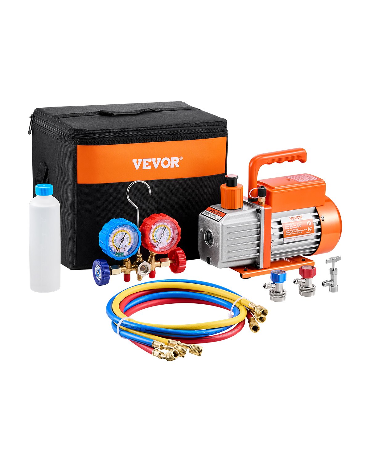 3,5 CFM HVAC einstufige Drehschieber-Vakuumpumpe und Verteiler-Messkit, kompatibel mit den Kältemitteln R134a, R22, R12 und R502