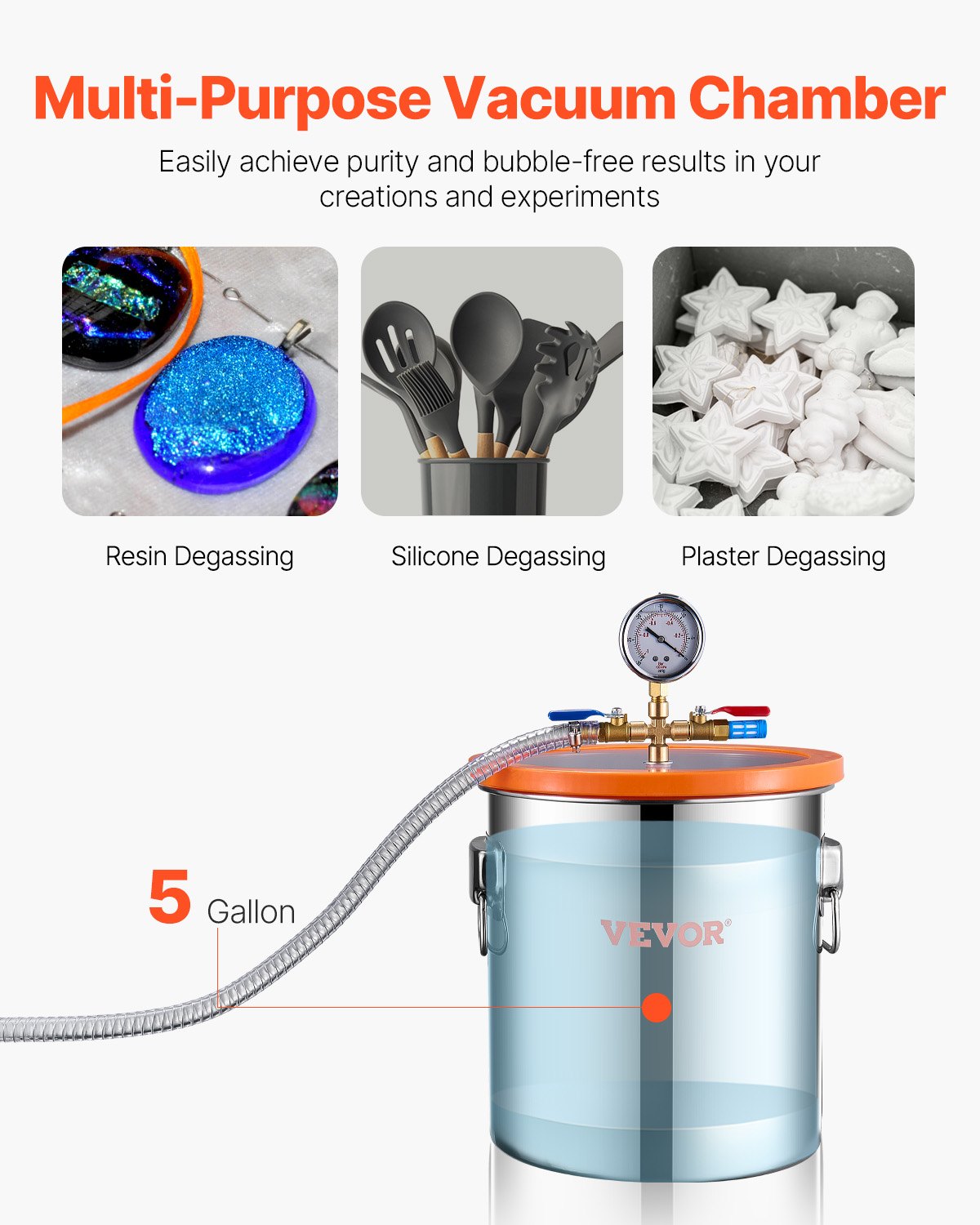 5 gallon vakuumkammare 3.5CFM enstegs pumpavgasningskammaresats