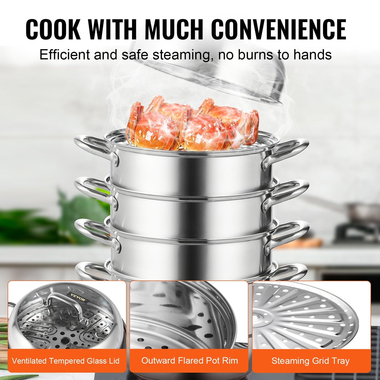 Dumpling Steamer Rostfritt stål 5 Titers Rostfri Steel Steamer Work For Cooking 30cm/11,8inch Food Steamer Pot med gas Elektrisk Grill spis (Dia 30cm)
