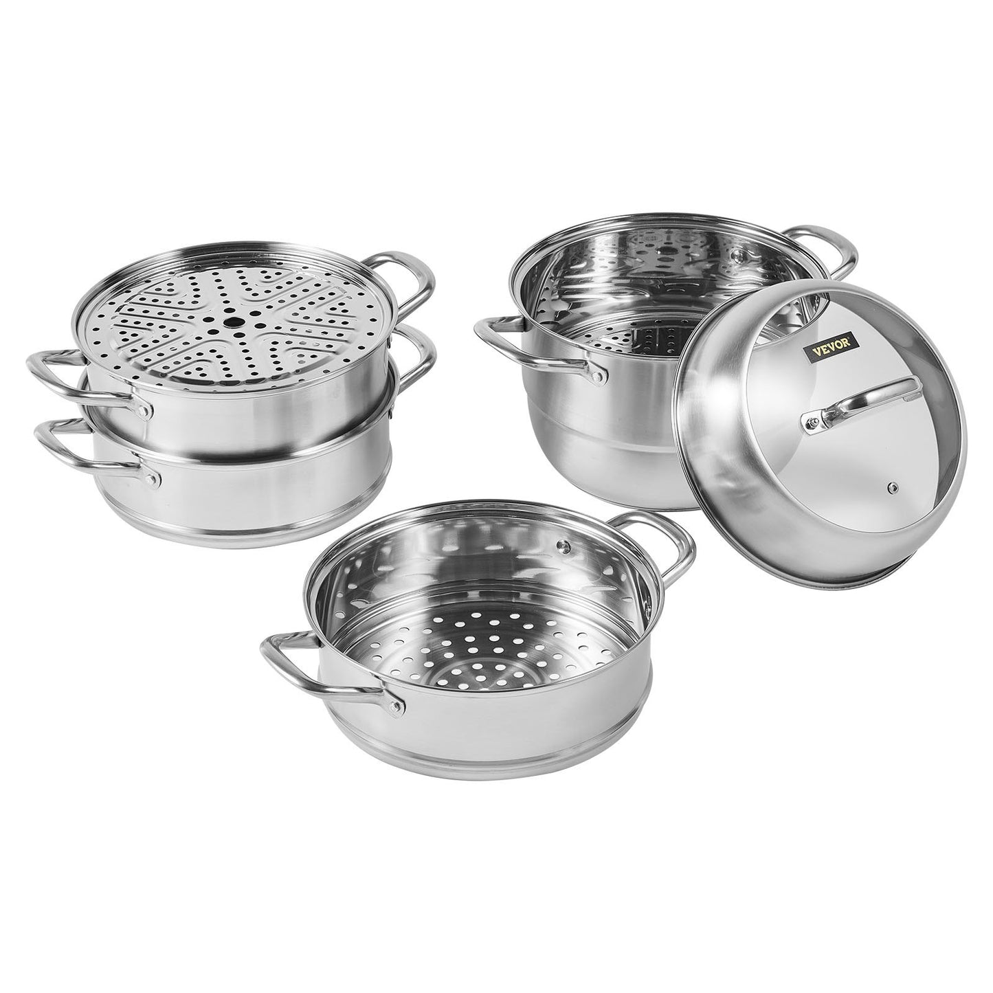 Dumpling Steamer Rostfritt stål 5 Titers Rostfri Steel Steamer Work For Cooking 30cm/11,8inch Food Steamer Pot med gas Elektrisk Grill spis (Dia 30cm)