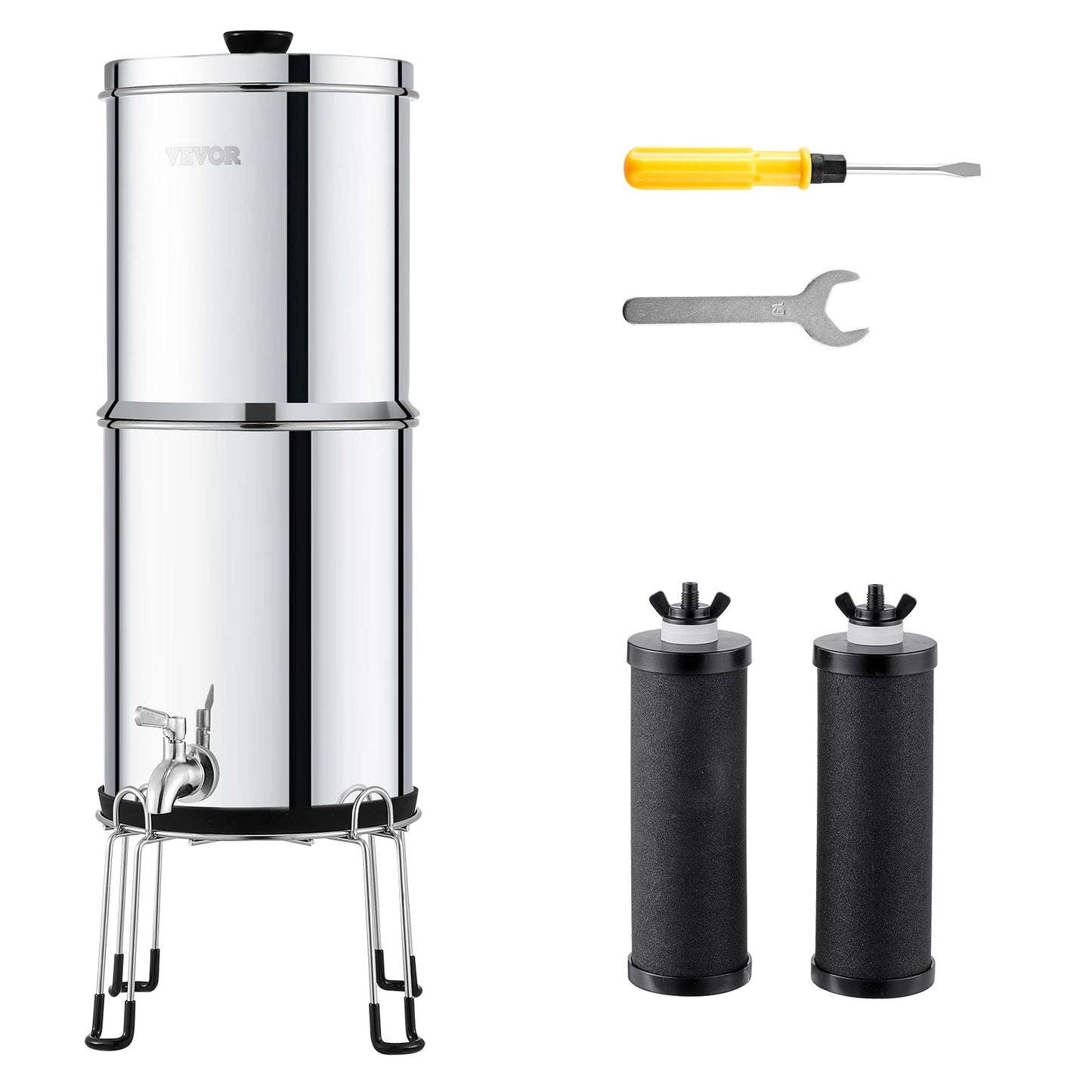 2.25G Gravity-matat vattenfilter bänkskivasystem rostfritt stål 2 filter
