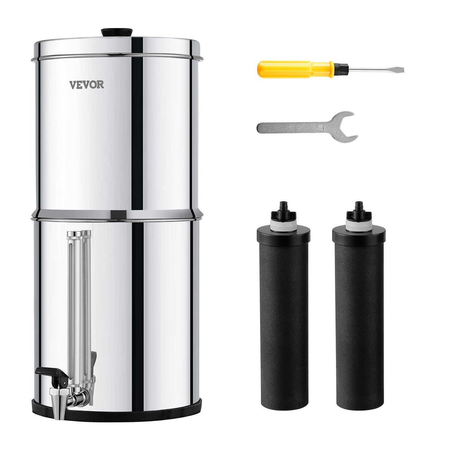 2.25G Gravity-matat vattenfilter bänkskivasystem rostfritt stål 2 filter