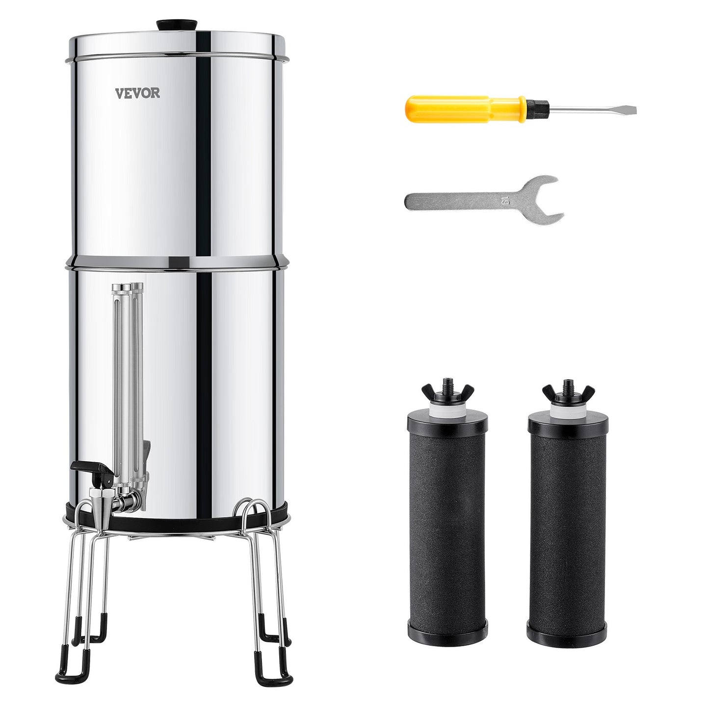 2.25G Gravity-matat vattenfilter bänkskivasystem rostfritt stål 2 filter