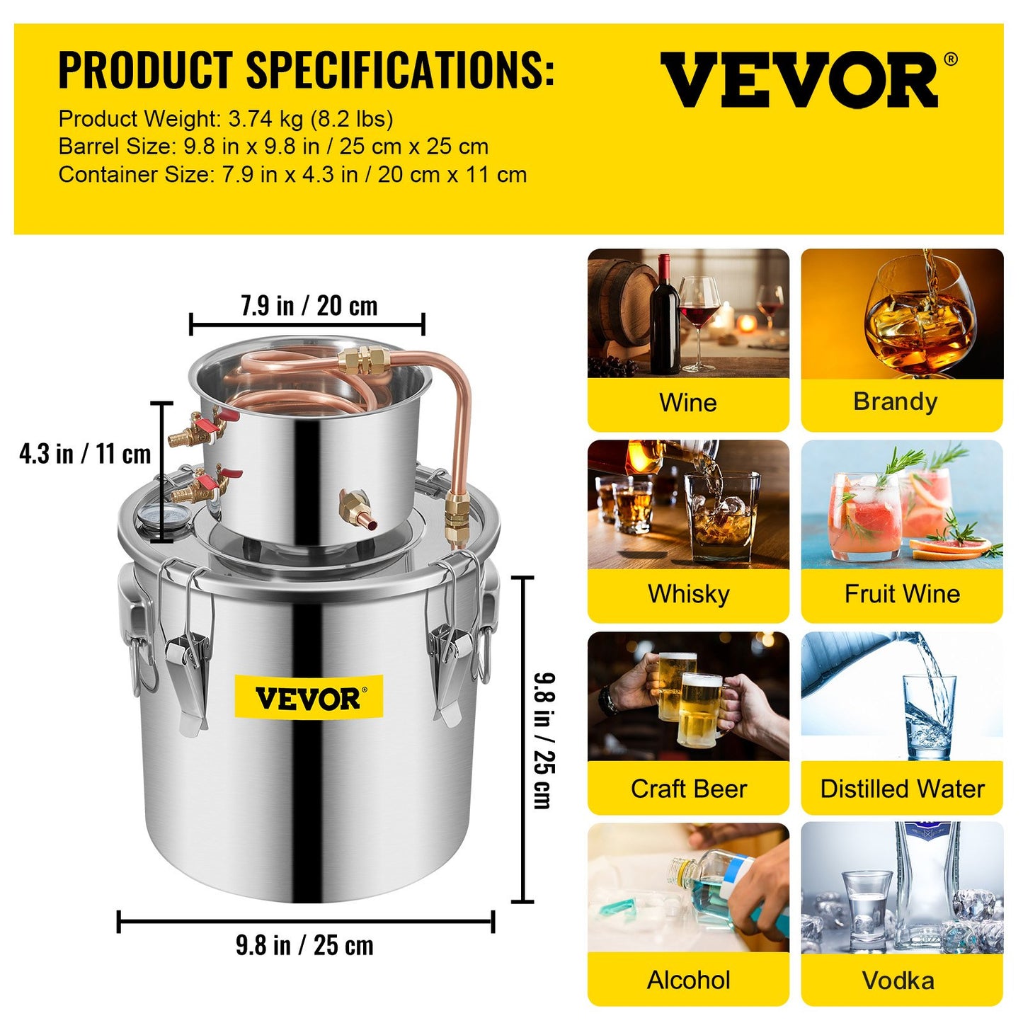 Moonshine Still Distillery Kit 3,3 Gal Water Essential Oil Destillation Kit med vattenpump