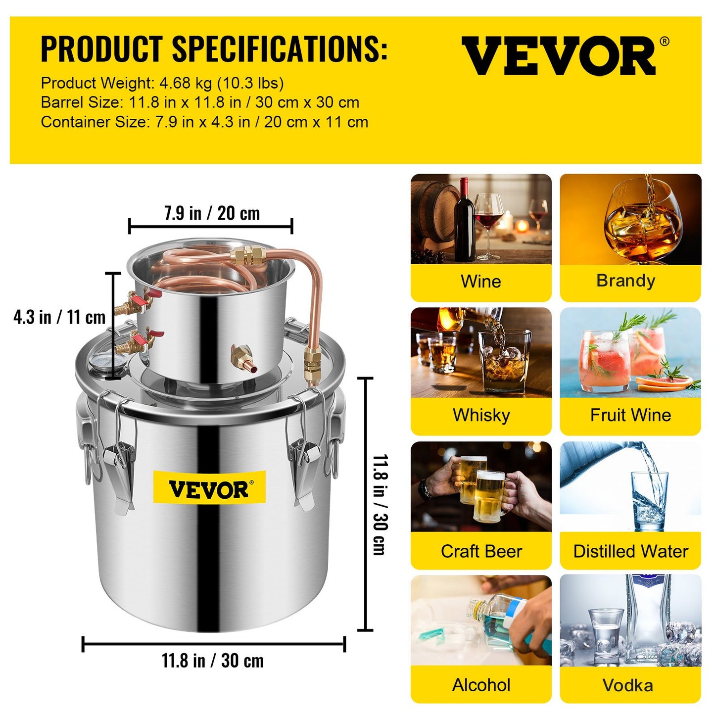 Vevor Moonshine Still Distillery Kit 5.5Gal Essential Oil Distillation Kit with Water Pump