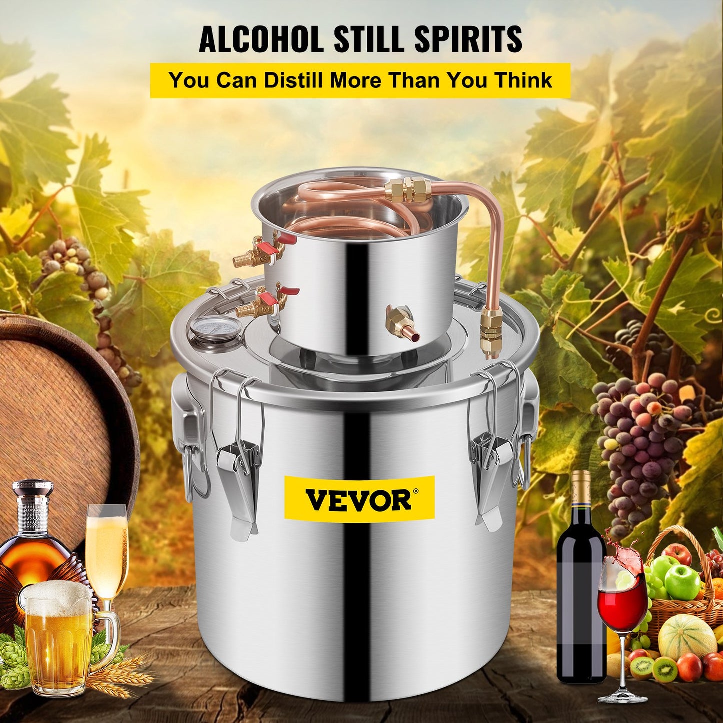 Vevor Moonshine Still Distillery Kit 9,6G Ätherisches Öl Destillationsset mit Wasserpumpe