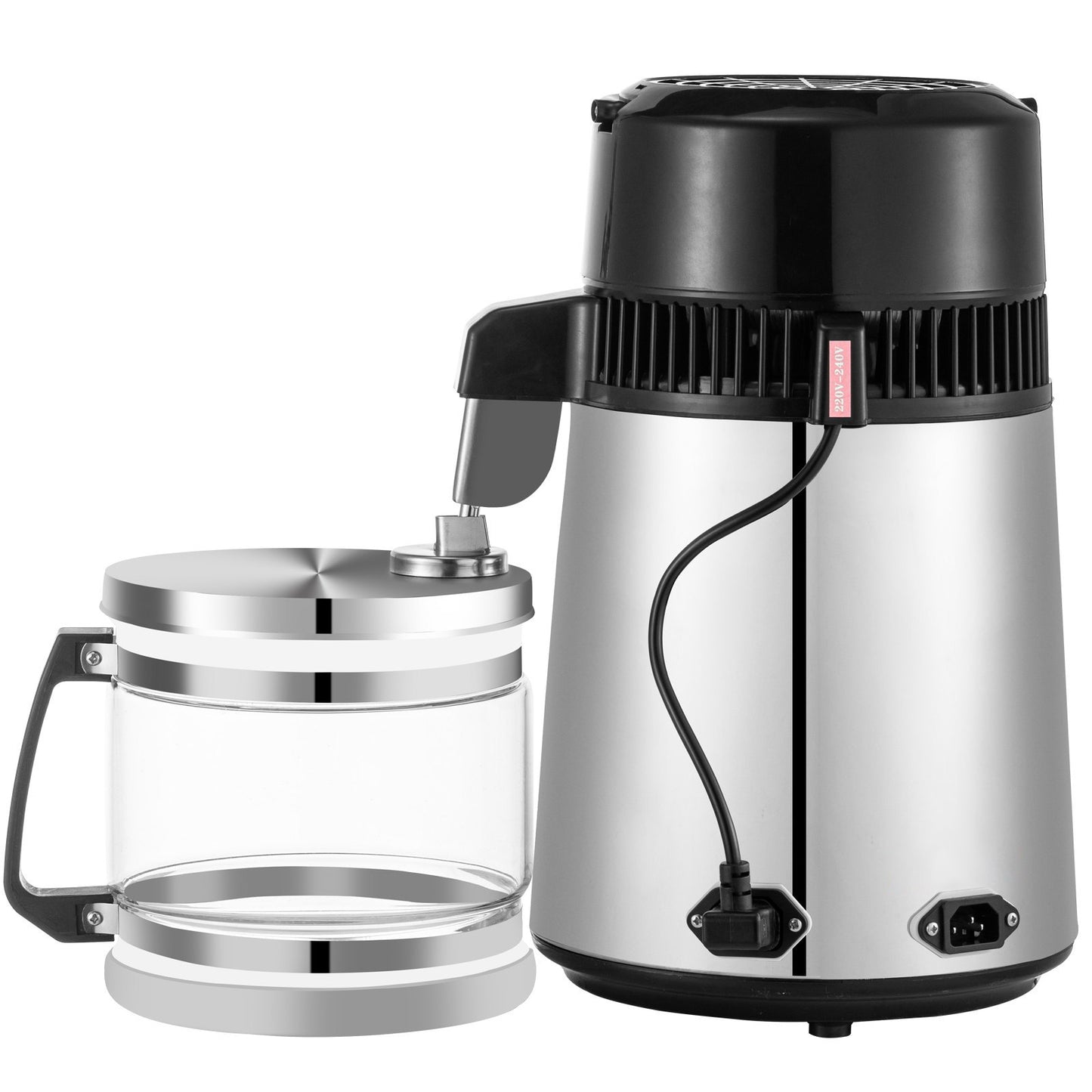 Silbernes Wasserdestilliergerät, 750 W, Wasserdestilliergerät mit einstellbarer Temperatur, 4 l, Weinherstellungsset, Brauset, Innendestilliergerät aus Edelstahl mit einstellbarer Temperatur für die Küche zu Hause