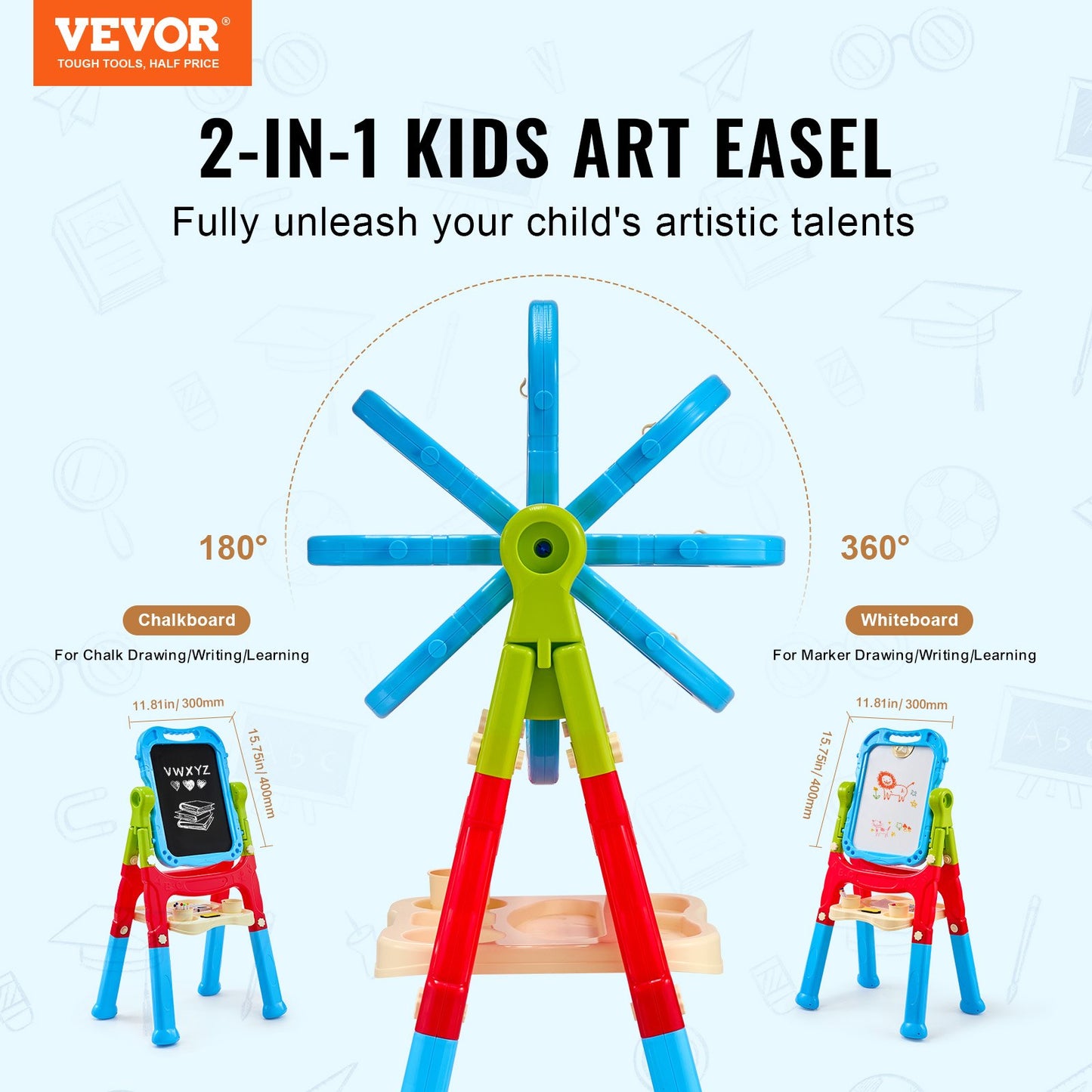 2-in-1 Kinder Kunst Staffelei Doppelseitige Magnetische Whiteboard Tafel Rotierenden