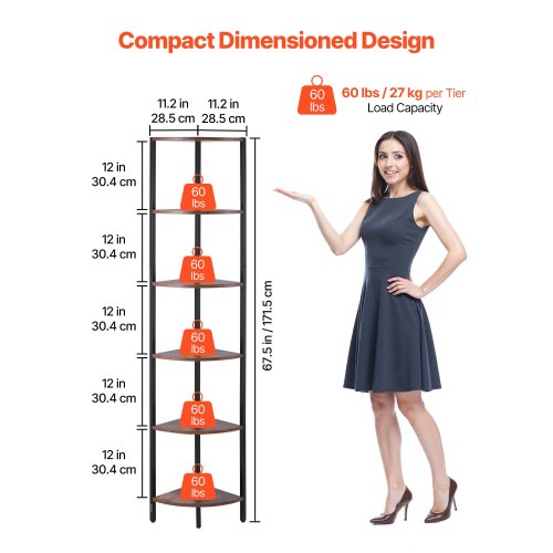6-tier corner shelf tall corner rack with LED light narrow display shelf