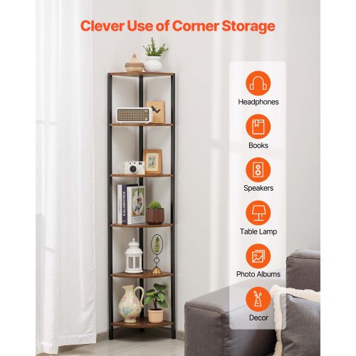 6-tier corner shelf tall corner rack with LED light narrow display shelf