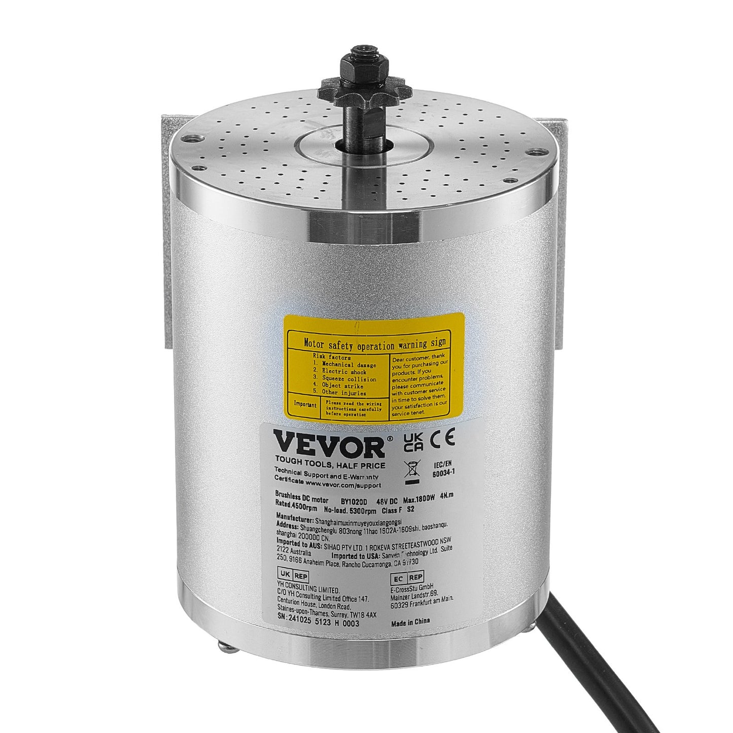 1800W Electric Brushless DC Motor 48V 4500rpm Motor for E-Bike Dirt Bike