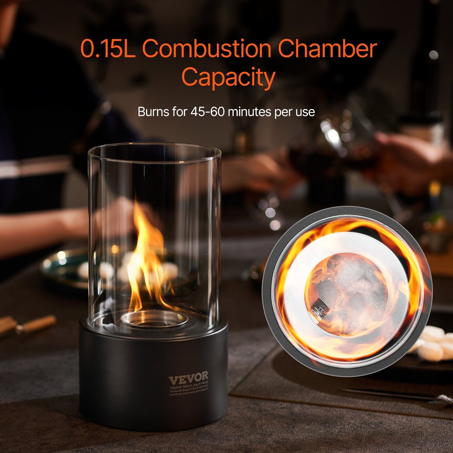 Tabletop Fire Pit 6 Inch Metal Fireplace Indoor Outdoor with Glass