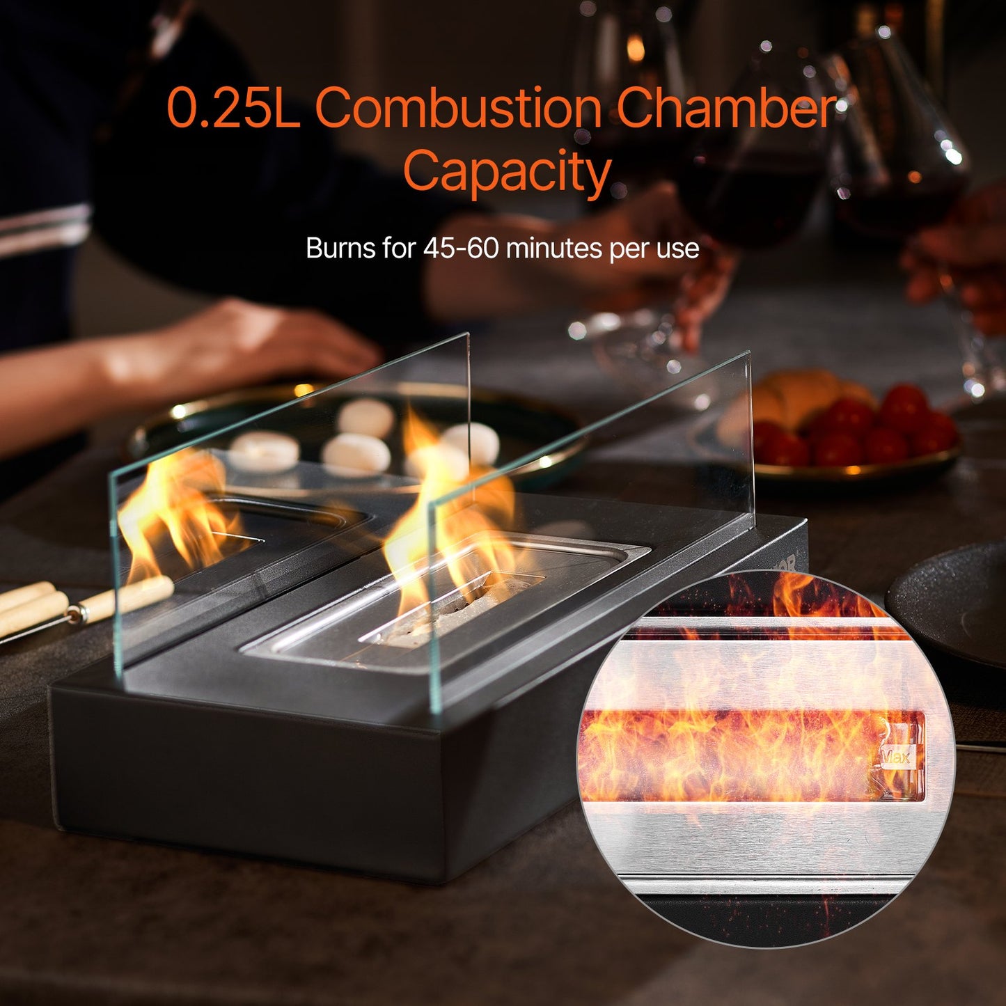 Tabletop Fire Pit 14 Inch Metal Fireplace Indoor Outdoor with Glass