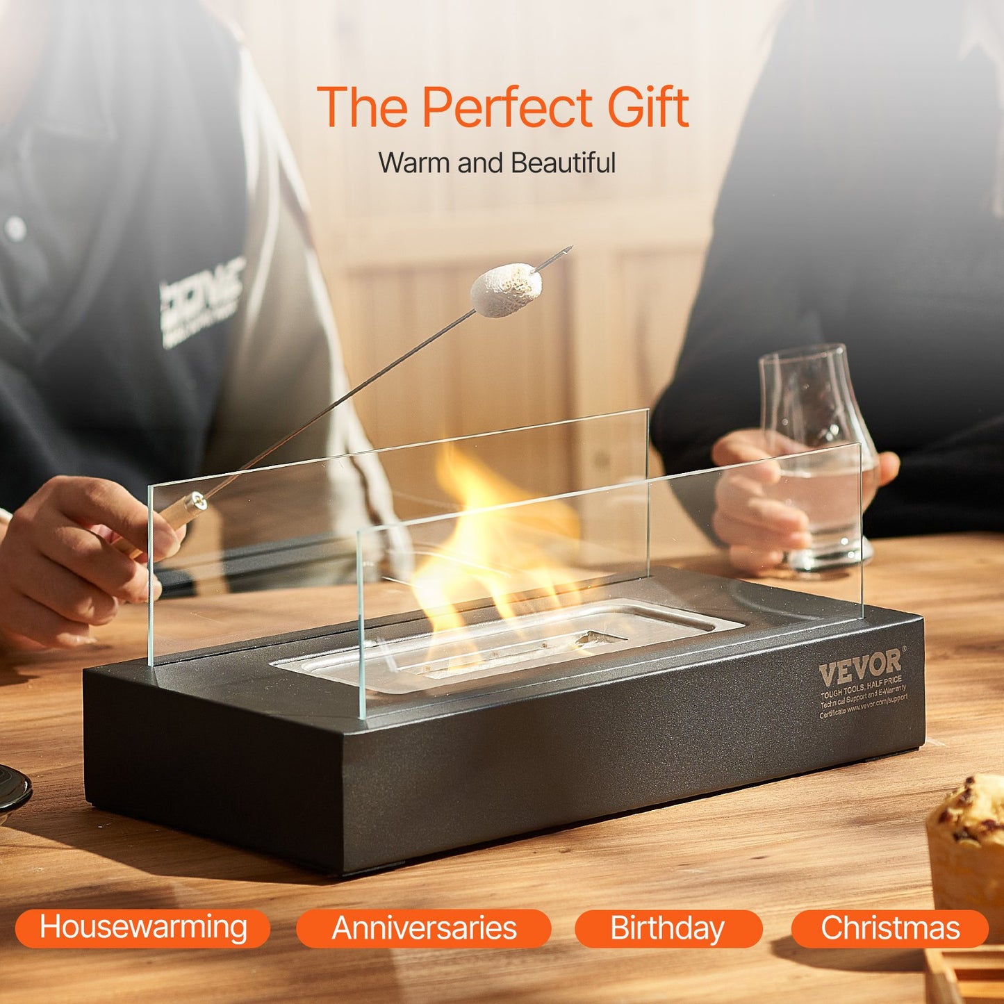 Tabletop Fire Pit 14 Inch Metal Fireplace Indoor Outdoor with Glass