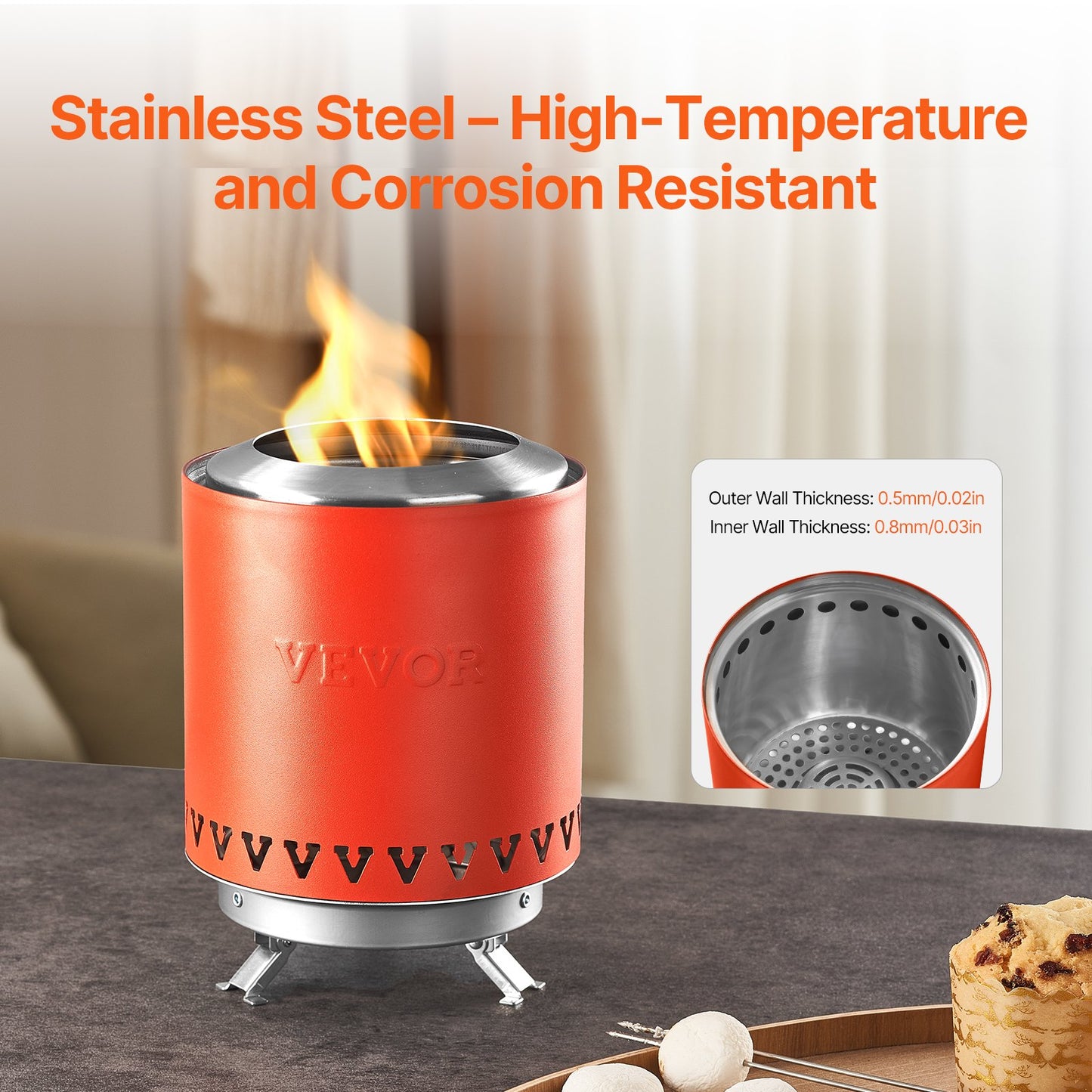 Tabletop Fire Pit 6 Inch Stainless Steel Fire Pit Indoor Outdoor Red