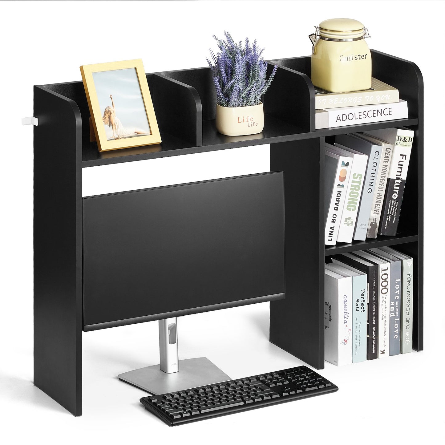 Desktop Bookshelf Black Desktop Storage Organizer 2-Tier for Office and Home