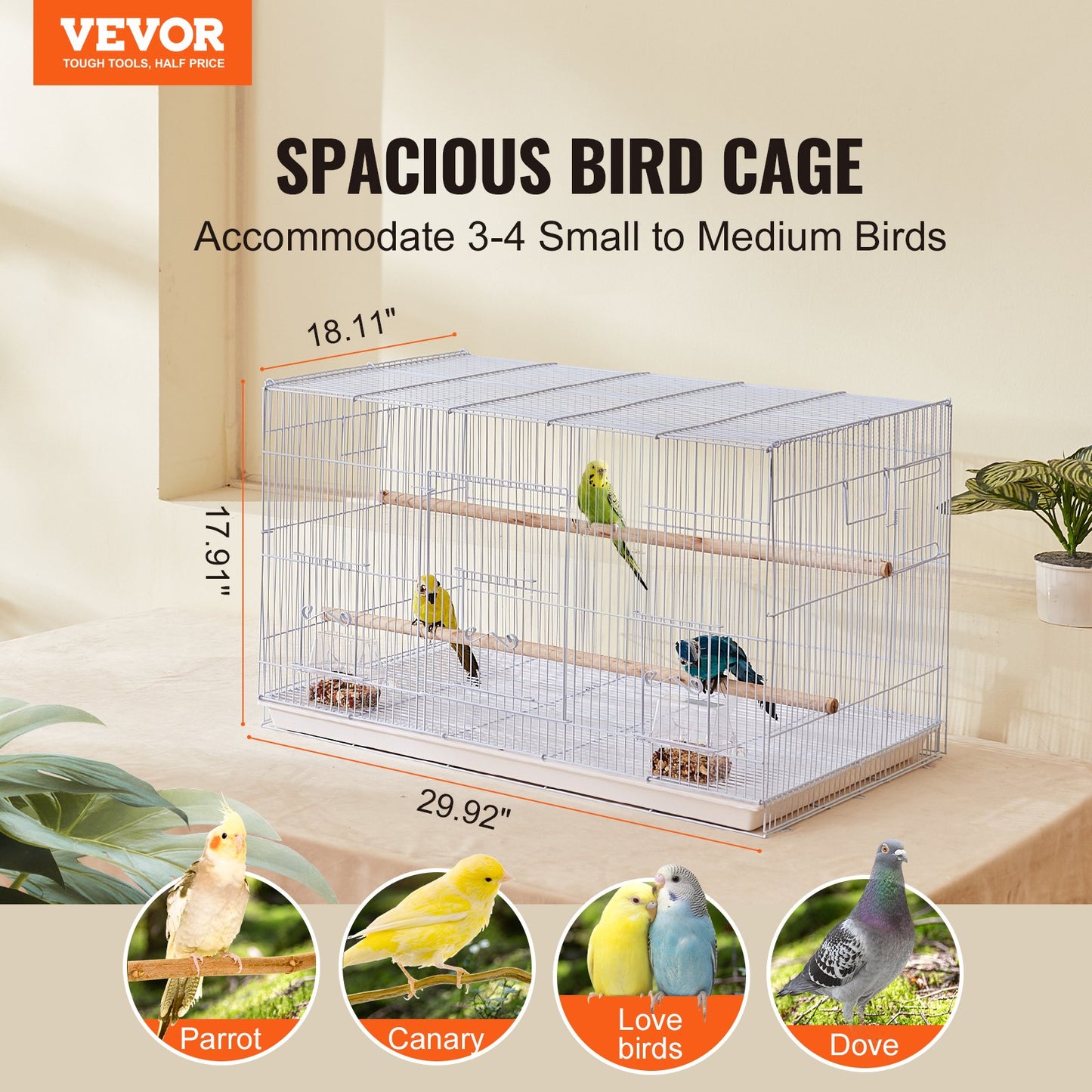 Bird Flight Cage 18 i Small Metal Parakit Cage för Cockatiels White