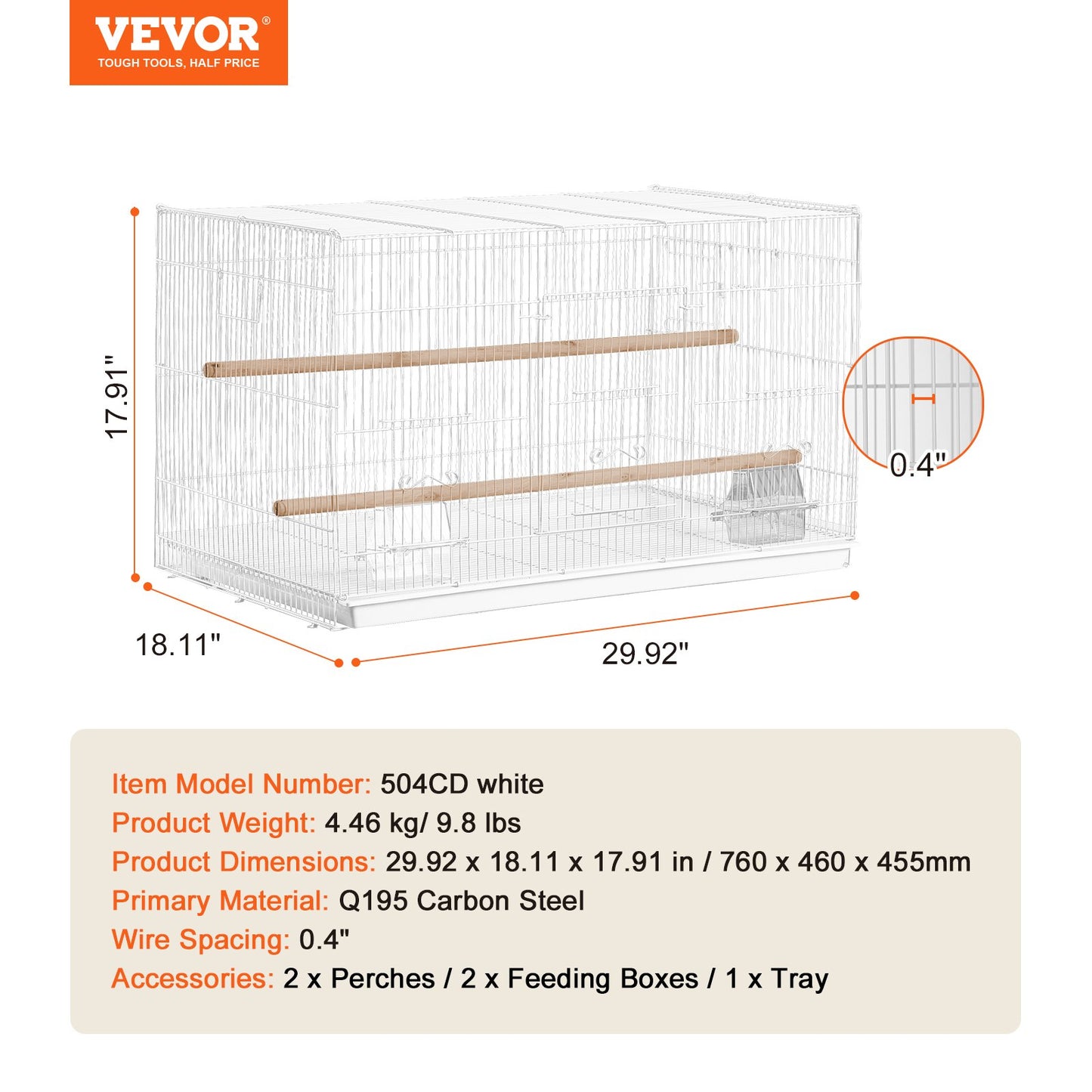 Bird Flight Cage 18 i Small Metal Parakit Cage för Cockatiels White