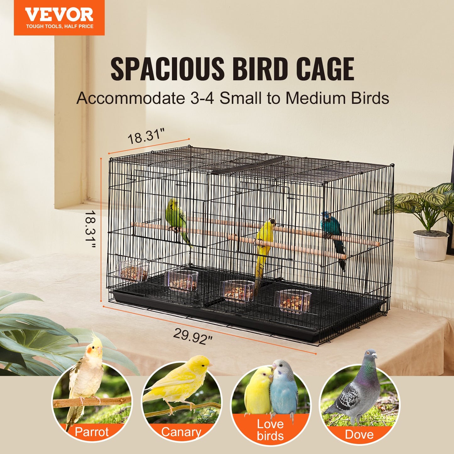 Bird Flight Cage med Divider 18 i Small Metal Parakit Cage Black