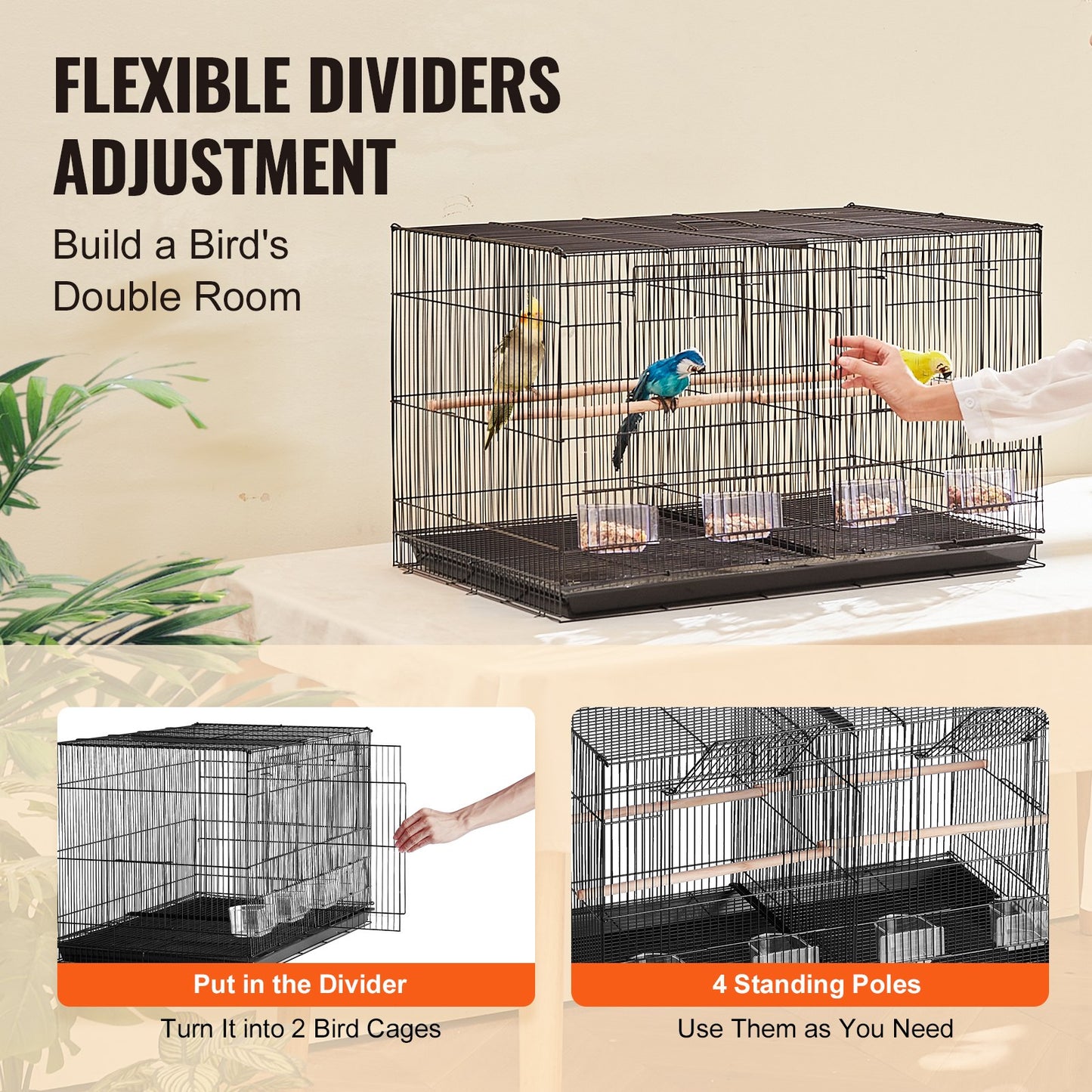 Bird Flight Cage med Divider 18 i Small Metal Parakit Cage Black