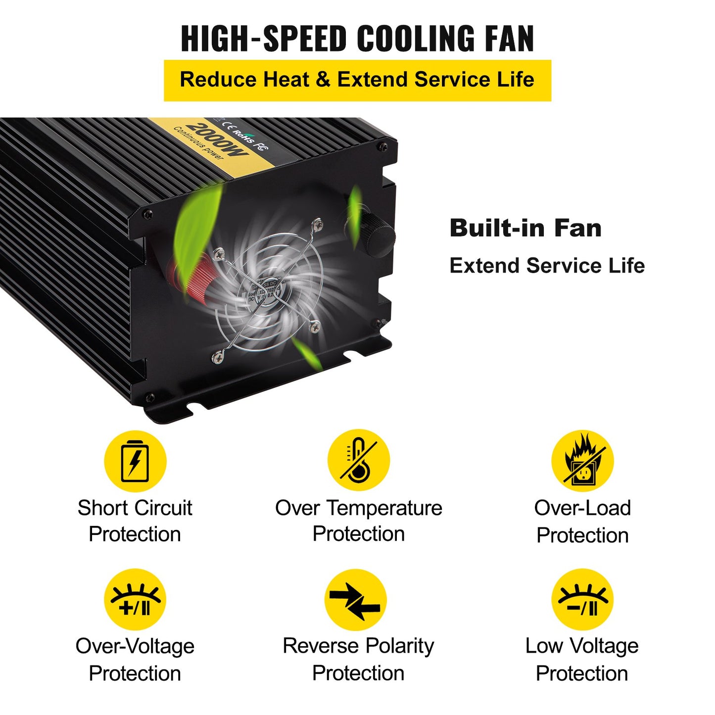 Power Inverter Modifierad Sine Wave Inverter 2000W DC 12V till AC 120V m/LCD
