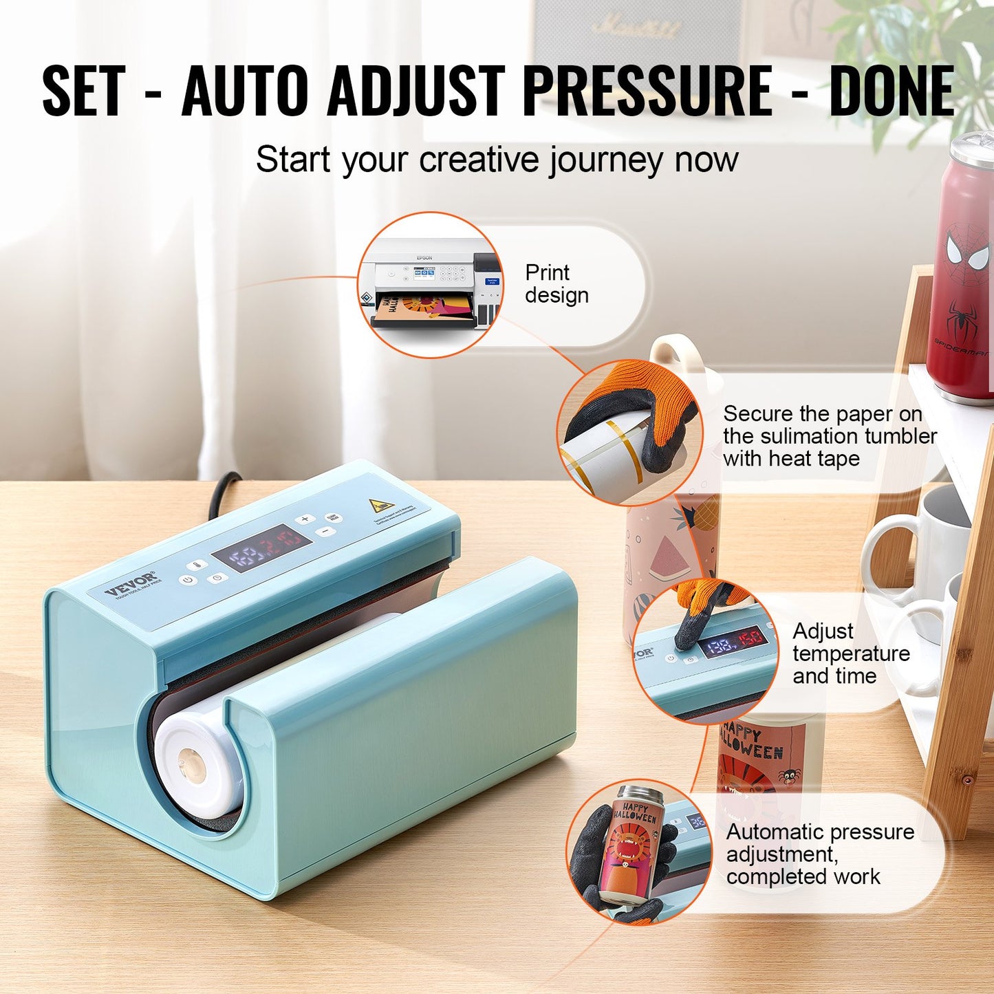 Auto Tumbler Heat Press Machine 11-30oz Sublimationsmugg Heat Press Blue