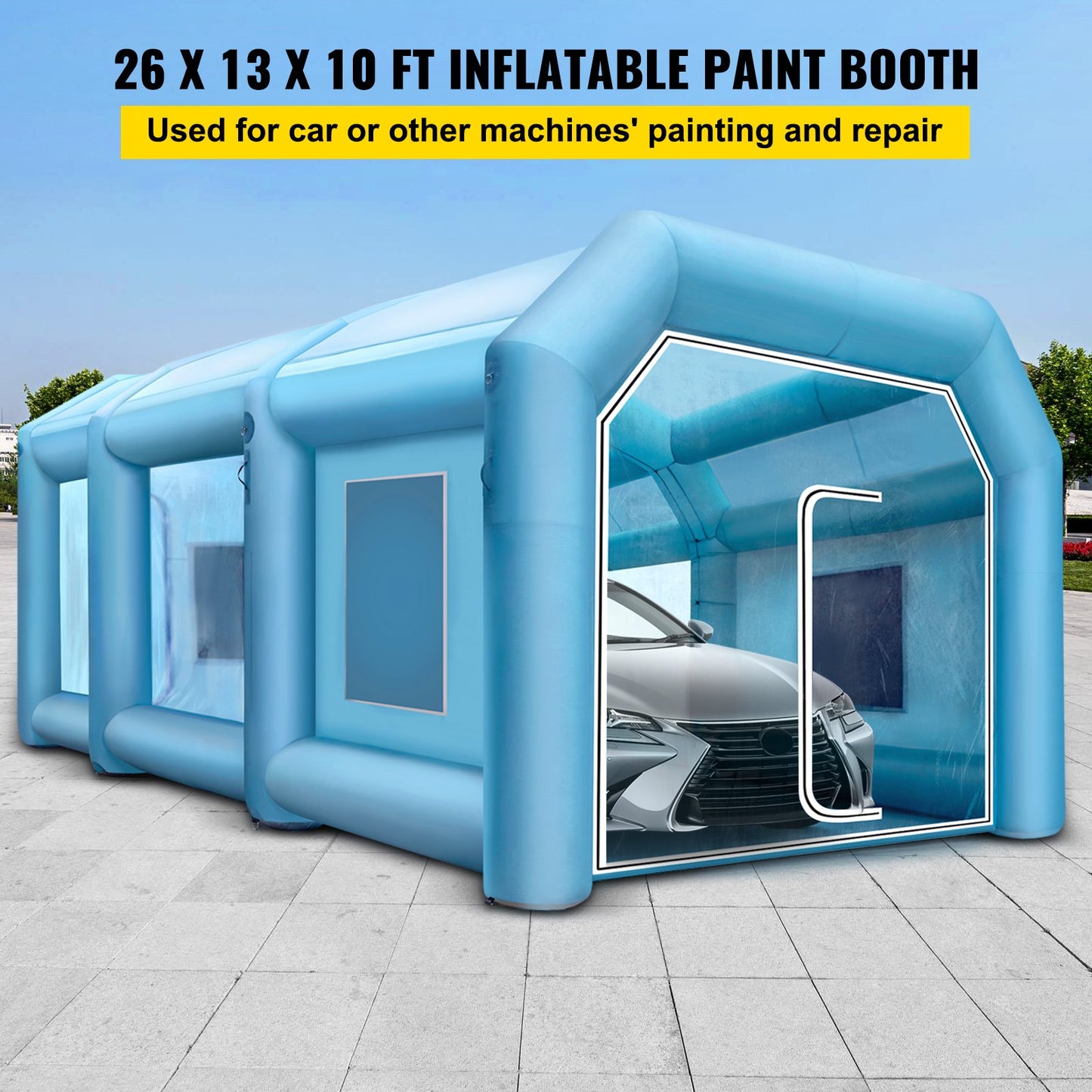 Uppblåsbart Tält 26x13x10Ft Uppblåsbart Spraybås Anpassat tält Uppblåsbart Paint Booth Tält Bilmålarbås Giant Workstation 210D Oxford Tyg Med 2 Blåsare