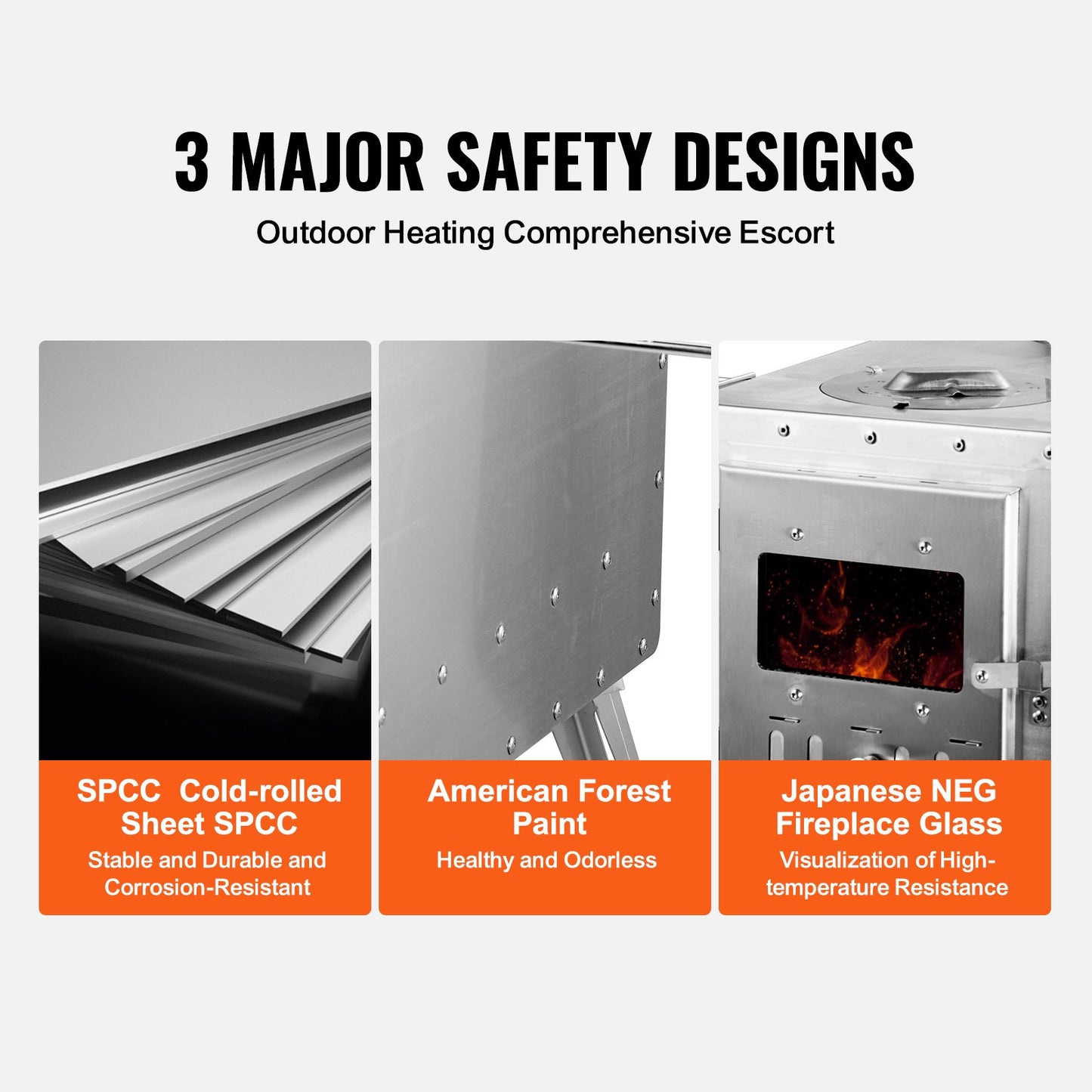 Wood Stove, 86 Inch, Stainless Steel Camping Tent Stove, Portable Wood Burning Stove with Chimney Pipe and Gloves, 3000in³Firebox Hot Tent Stove for Outdoor Cooking and Heating with 8 Pipes