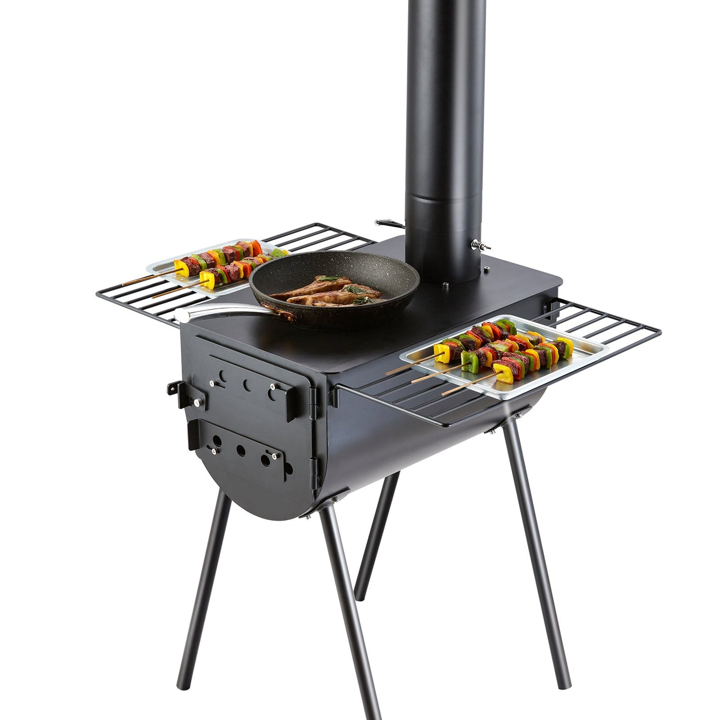 Holzofen, 118 Zoll, Campingzeltofen aus legiertem Stahl, tragbarer Holzofen mit Kaminrohr und Handschuhen, 3000-Zoll-Feuerbox-Heißzeltofen zum Kochen und Heizen im Freien mit 8 Rohren