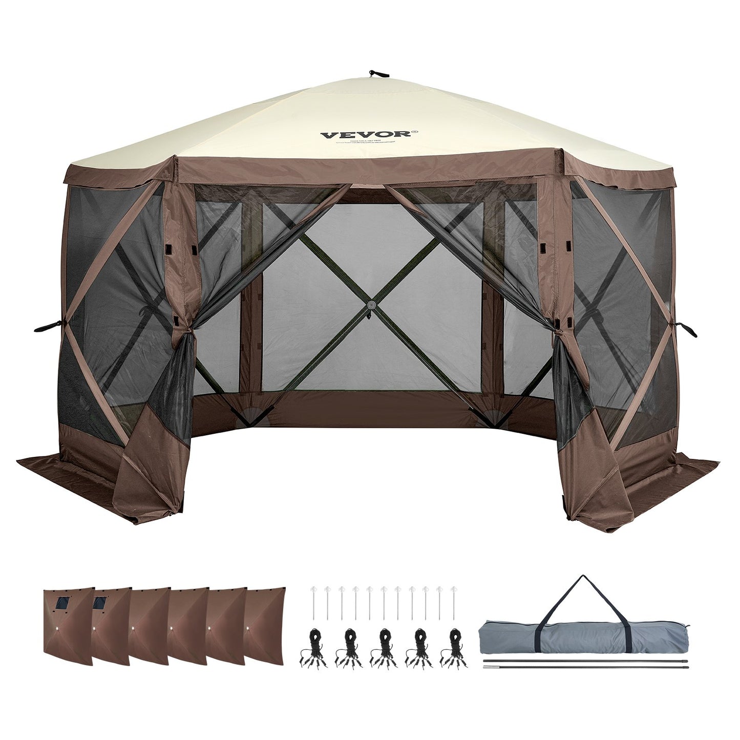 Pop Up Gazebo Tält Pop-Up Screen Tält 6-sidigt skärmtak Sun Shelter Brun