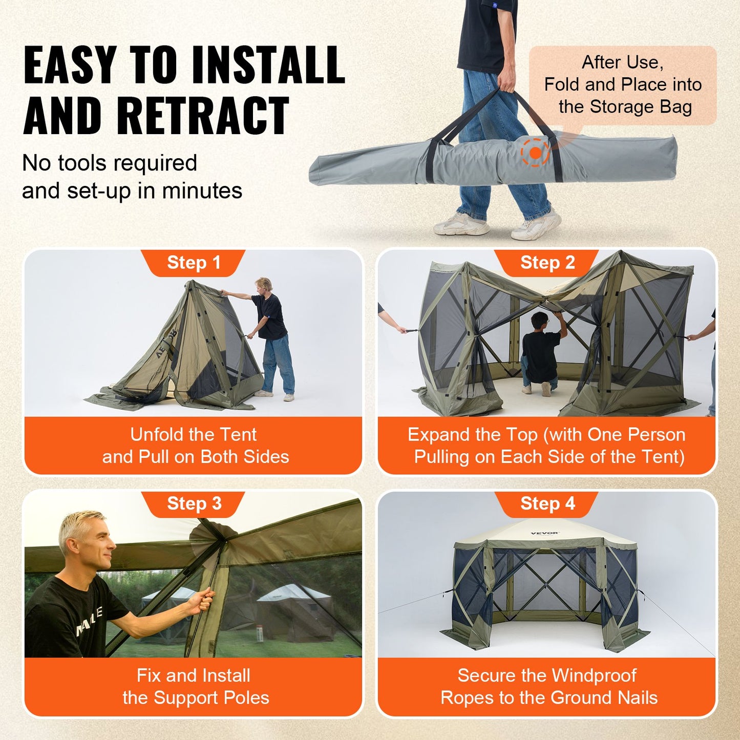 Pop Up Gazebo Tent Pop-Up Screen Tent 6-Sided Canopy Sun Shelter Green