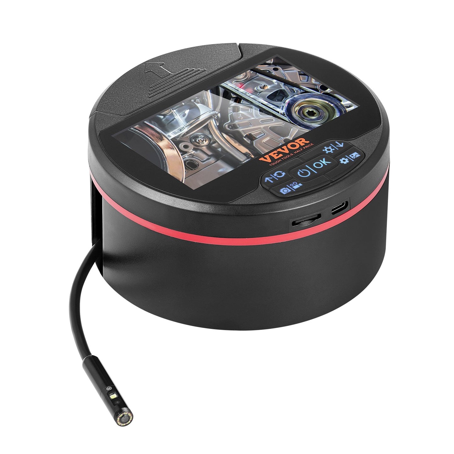 Borescope endoskopkamera med tre linser med 4,3" IPS-skärm 8 + 2 lampor