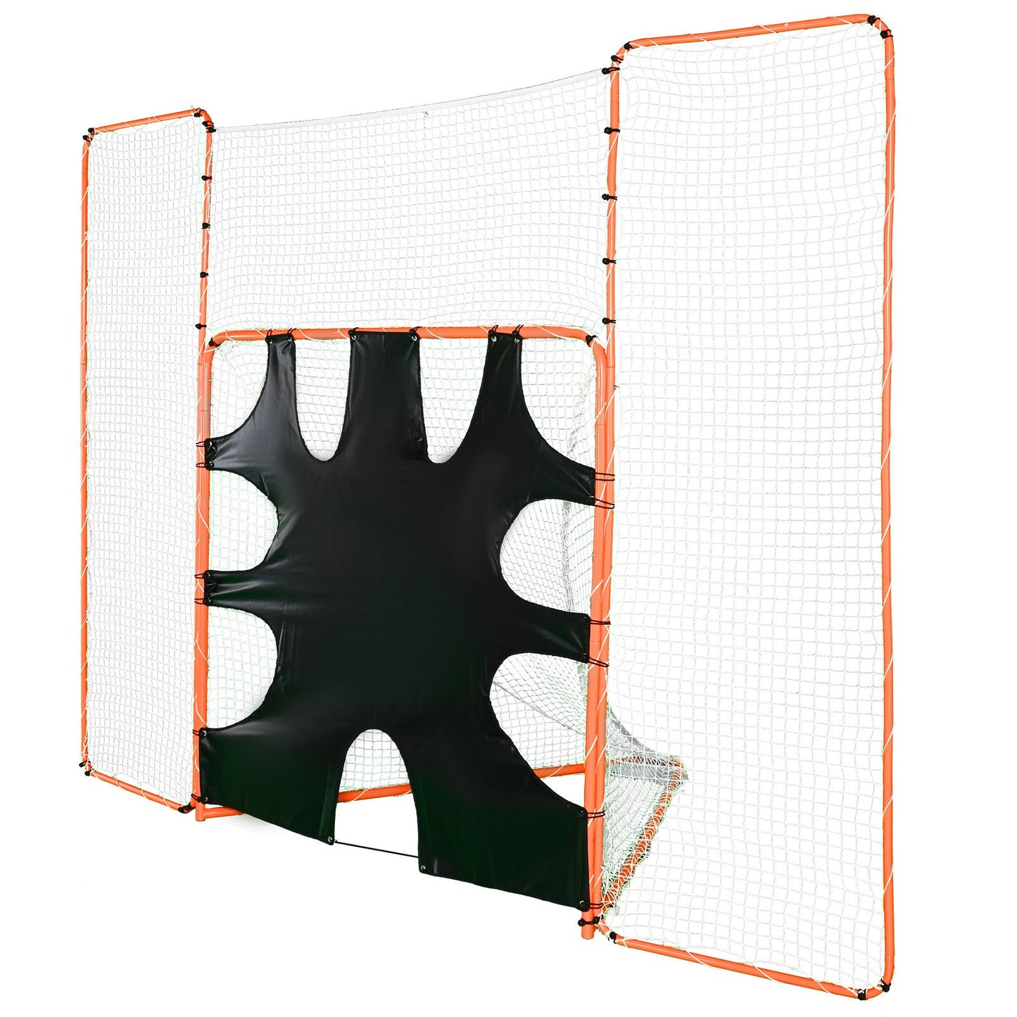 3-IN-1 Lacrosse-mål med ryggstopp och mål, 12' x 9'' Lacrosse-nät, Steel Frame Backyard Lacrosse Rebounder-utrustning, Snabb och enkel installation träningsnät, perfekt för ungdomsträning, orange