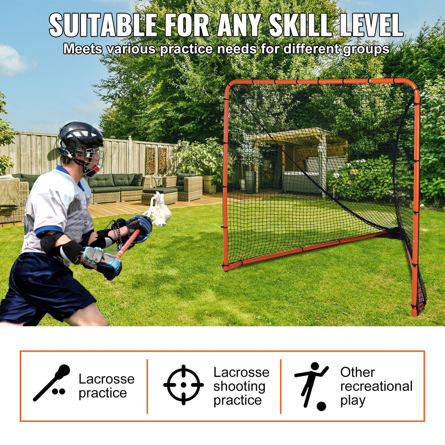 Lacrosse Goal, 6' x 6' Lacrosse Net, Folding Portable Backyard Lacrosse Training Equipment, Steel Frame Training Net, Snabb och enkel installation Lacrosse Goal, Perfekt för ungdomsträning för vuxna, Orange
