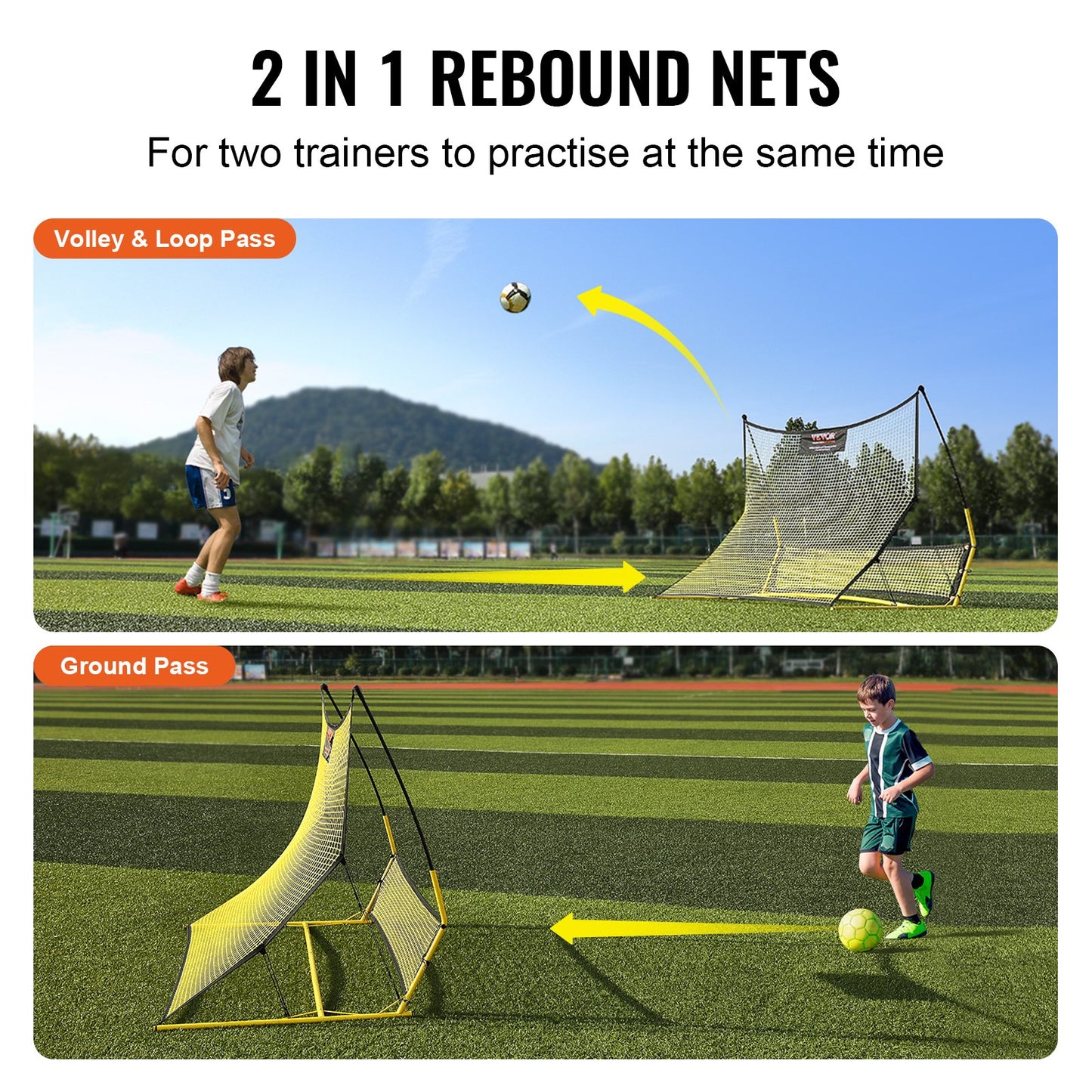 Fotbollstränare, 2-I-1 bärbart fotbollsrebounder-nät, 72"x51" järnfotbollsträningsutrustning, sportfotbollsreboundervägg med bärbar väska, perfekt för lagsoloträning, passningar, volley