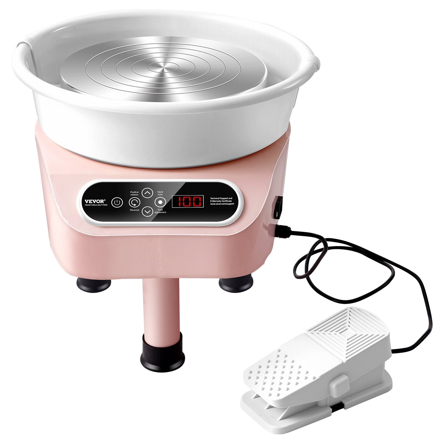 Töpferscheibe, 10 Zoll, Keramikrad, Fußpedal, Touchscreen, 350 W, 3 Beine, Rosa