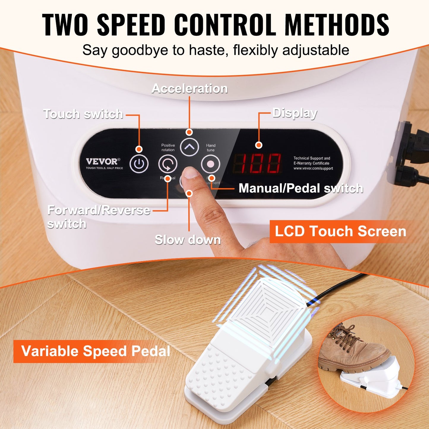 Töpferscheibe, 10 Zoll, Keramikrad, Fußpedal, Touchscreen, 350 W, 3 Beine, Weiß