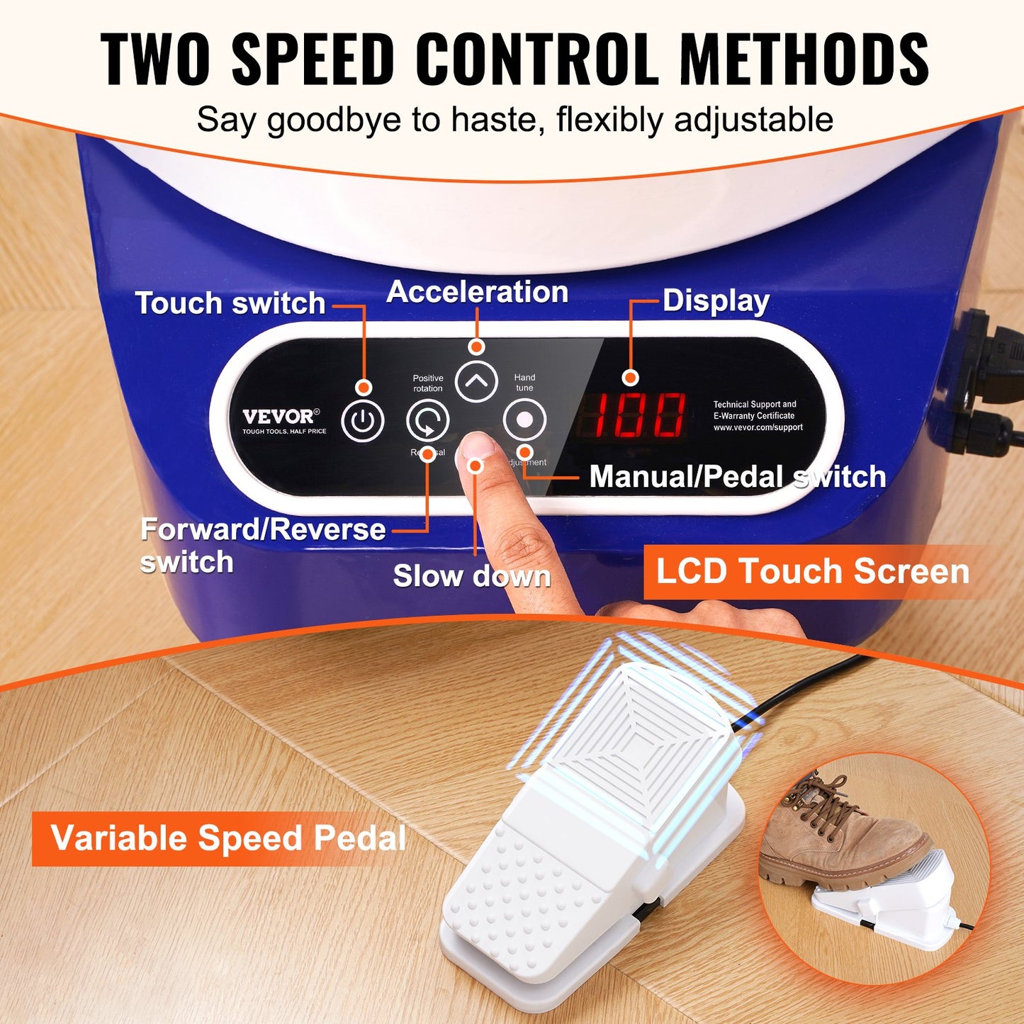 Töpferscheibe, 27,9 cm, Keramik-Rad, Fußpedal, Touchscreen, Schürze, 350 W, Blau