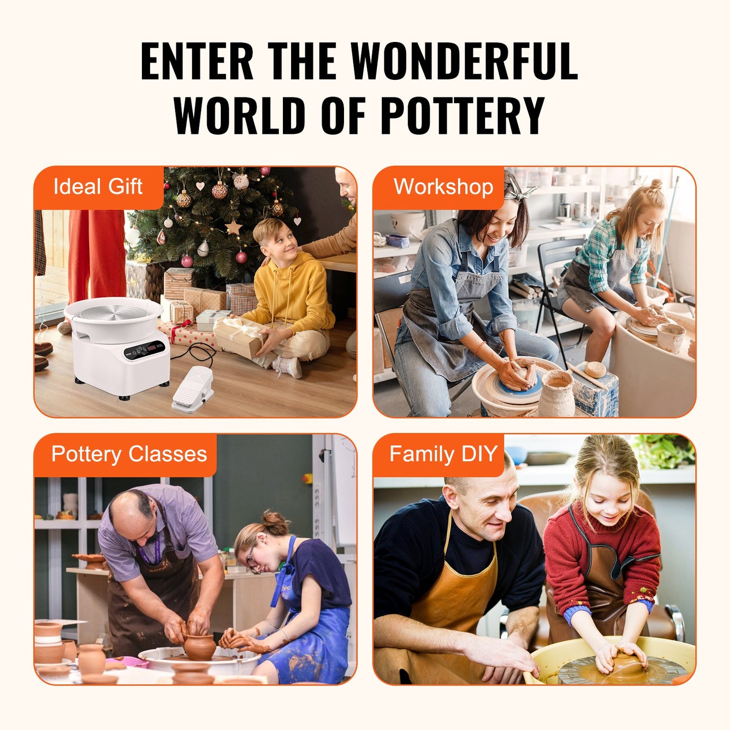 Pottery Wheel 11in Ceramic Wheel Foot Pedal Touch Screen Apron 450W White