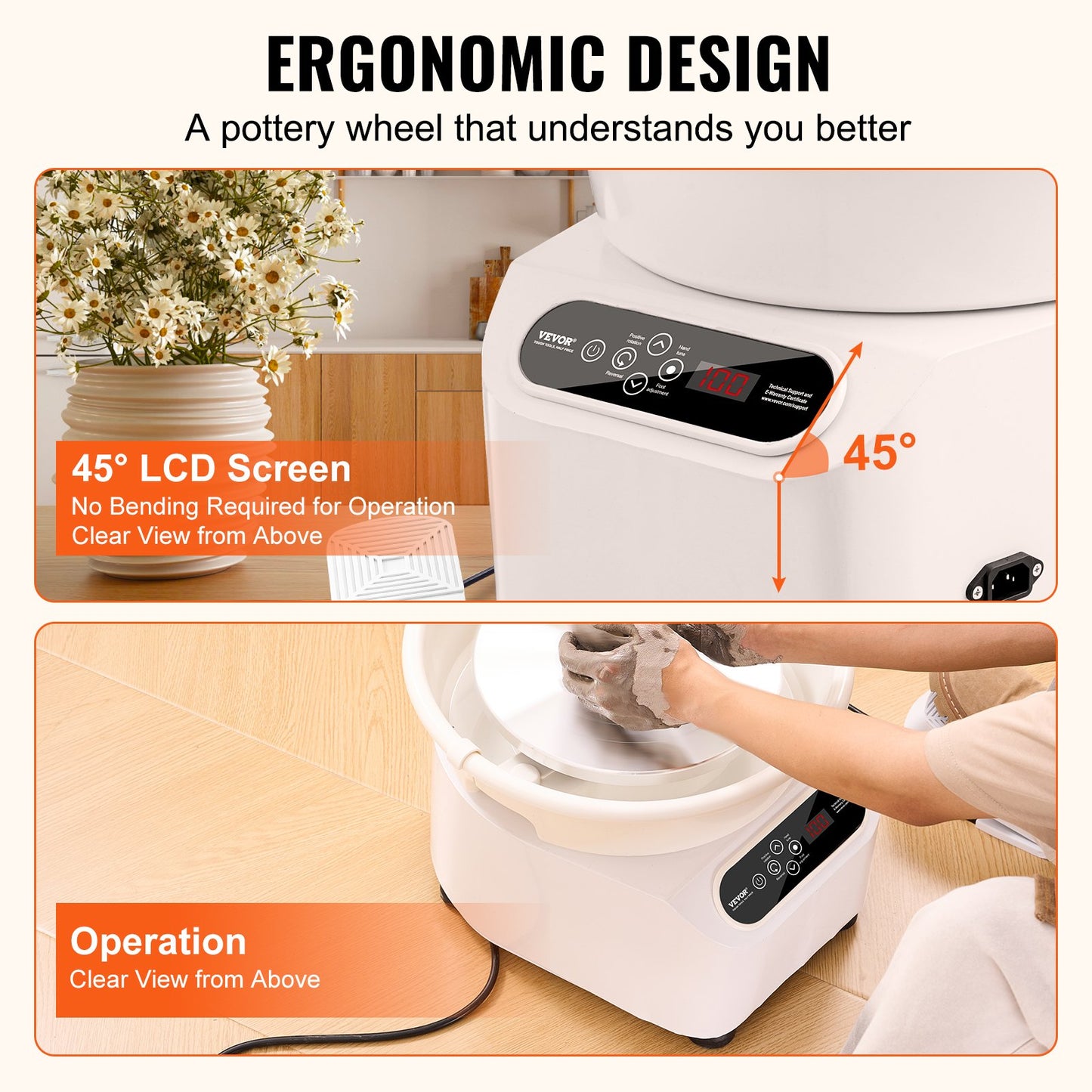 Pottery Wheel 11in Ceramic Wheel Foot Pedal Touch Screen Apron 450W White