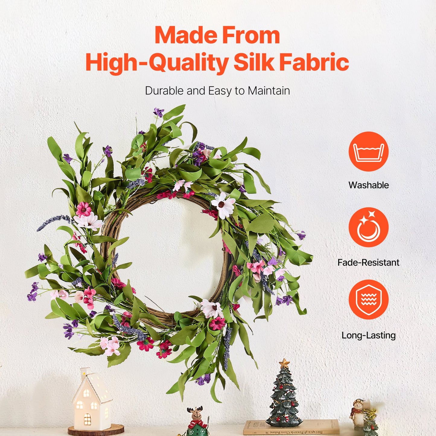 Artificial decorative wreath 22 in pink green daisies year round wreath